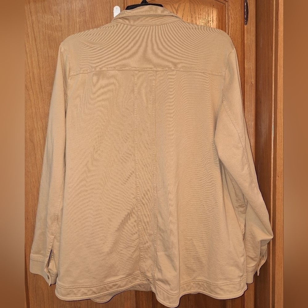 A J.Jill long sleeve button-down shirt in a ladies' size large in a tan color. - Picture 3 of 6